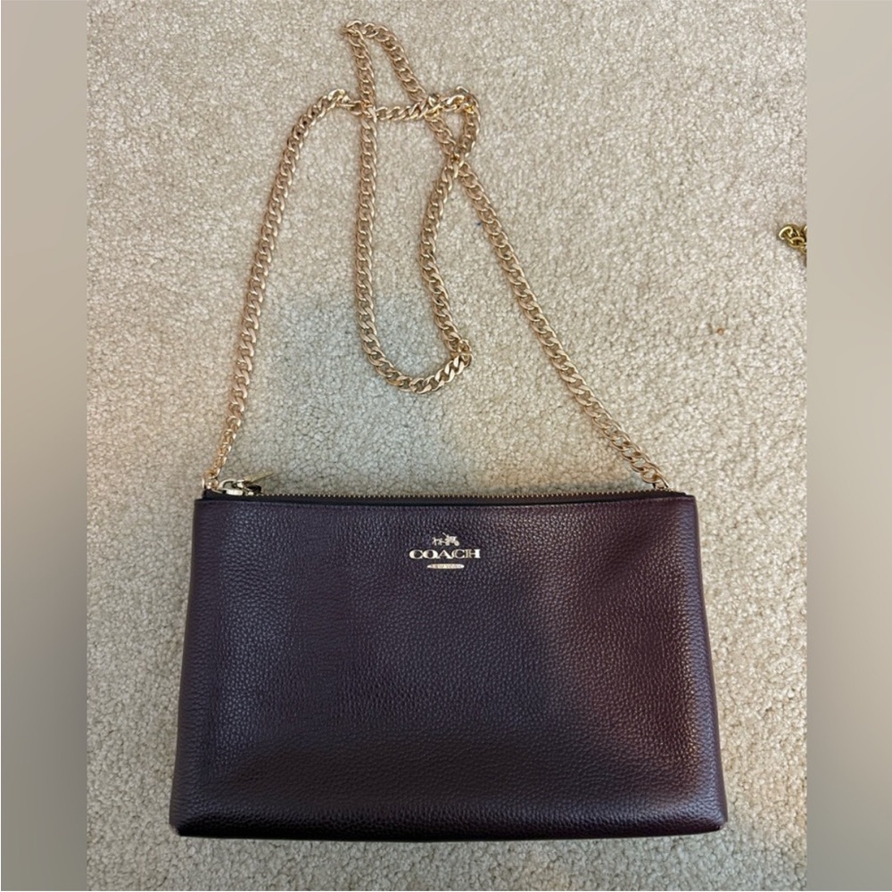 COACH | Lyla pebble leather crossbody purse bag clutch oxblood burgundy